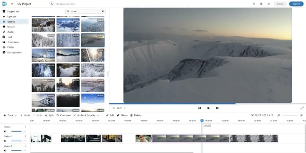 Stock footage of snowy landscape open in WeVideo's editor.