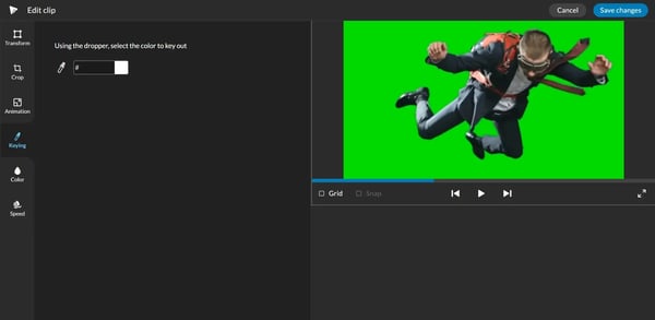 Using th Color Keying tab in WeVideo to edit green screen footage.