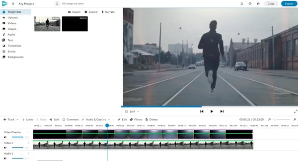Adjusting the opacity of a video overlay in WeVideo. 