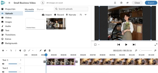 Dragging and dropping media onto the timeline in WeVideo's editor.