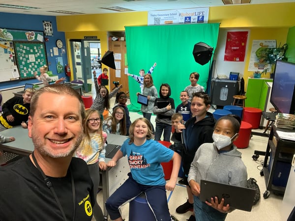 Educator Craig Dunlap and his Video Club students at Yealey Elementary.