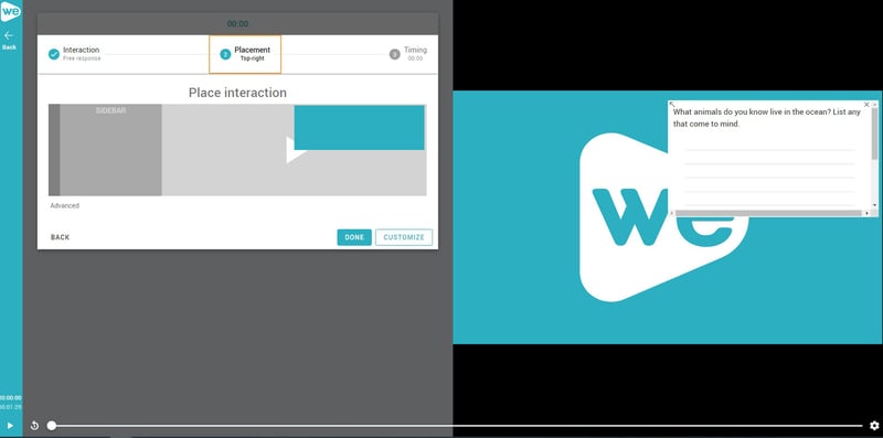 Choosing placement of an interaction in WeVideo Interactivity.