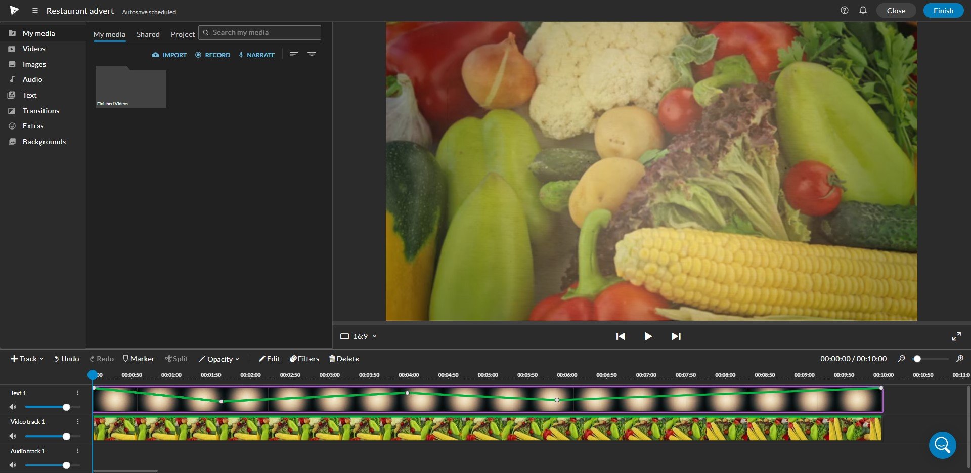 Adjusting an overlay's opacity on the Timeline in WeVideo. 