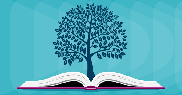 Illustration of tree growing out of open book