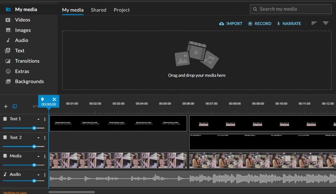 WeVideo editor with video project on Timeline. 