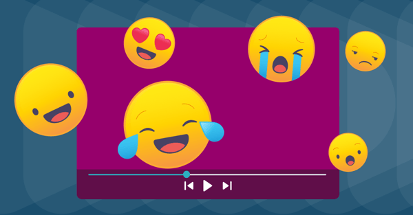 Illustration of emojis popping out of magenta video.
