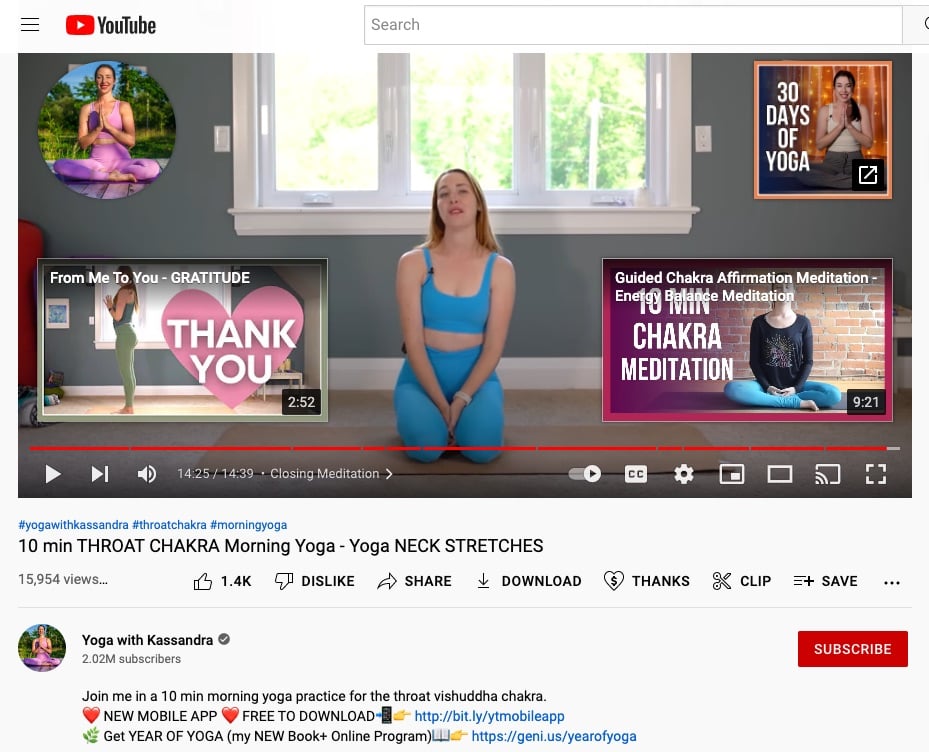 Yoga with Kassandra YouTube channel.
