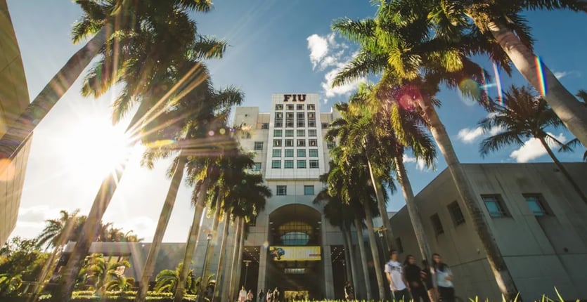 Florida International University campus with palm trees