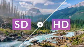 SD vs HD video resolution comparison. Left is SD; right is HD.