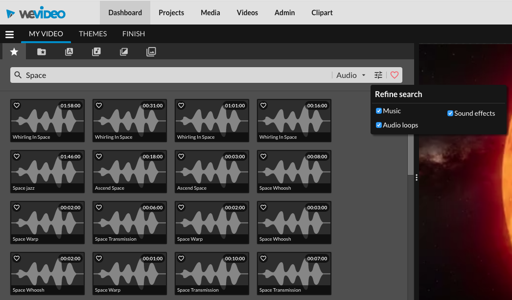 WeVideo Essentials advanced filtering