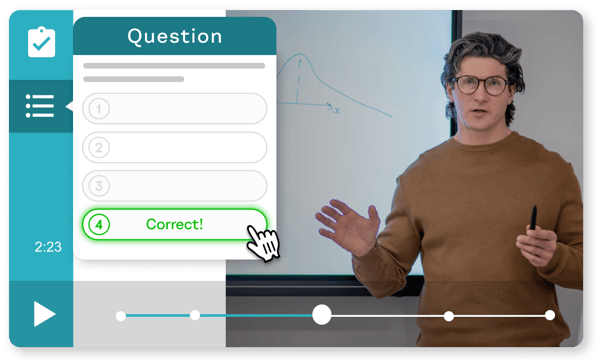 Interactive video example with multiple choice question embedded in video content.
