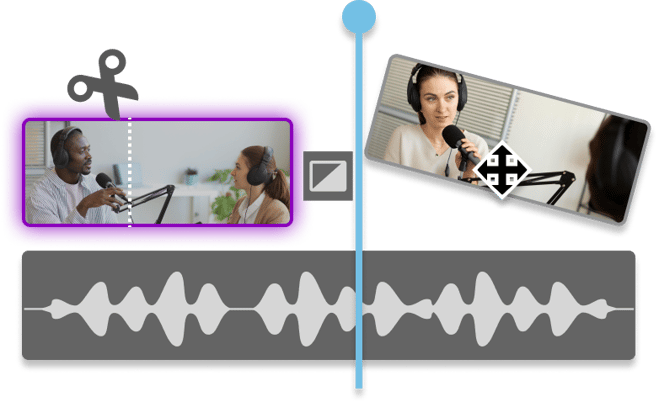 Online screen recorder clips and audio being edited with WeVideo's tools.