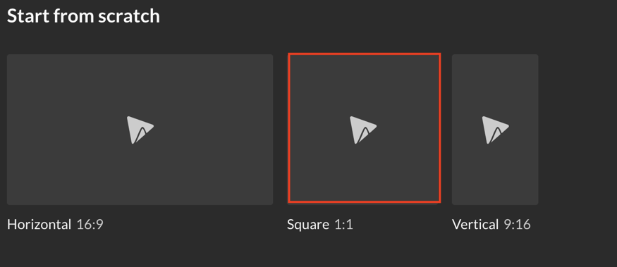 WeVideo editor, displaying video meme formats including Horizontal 16:9, Square 1:1, and Vertical 9:16.