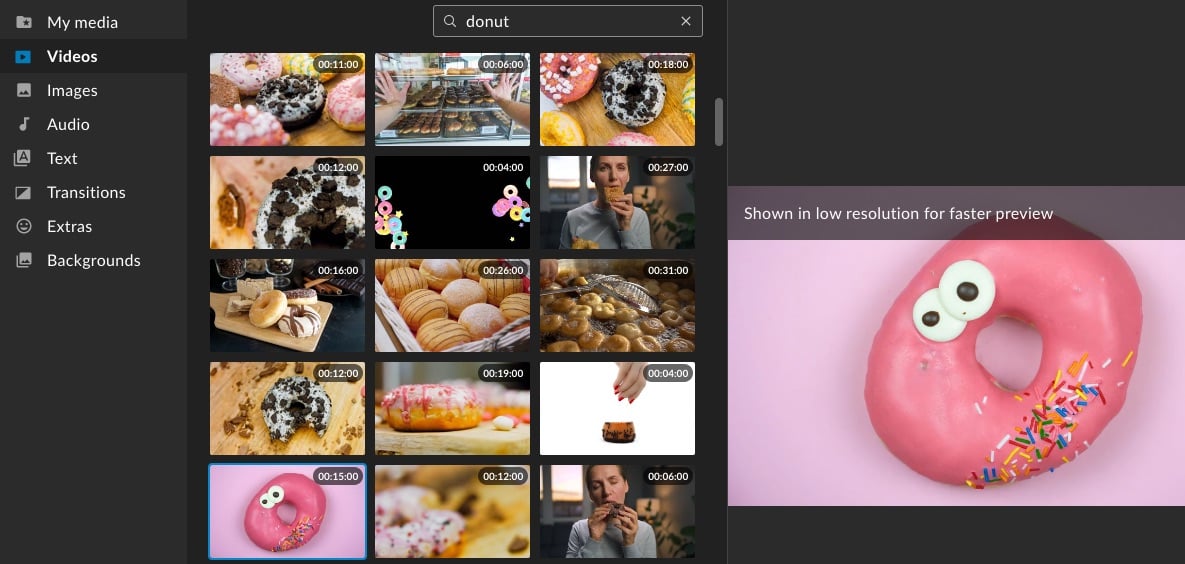 Screenshot of choosing stock video in WeVideo video editor