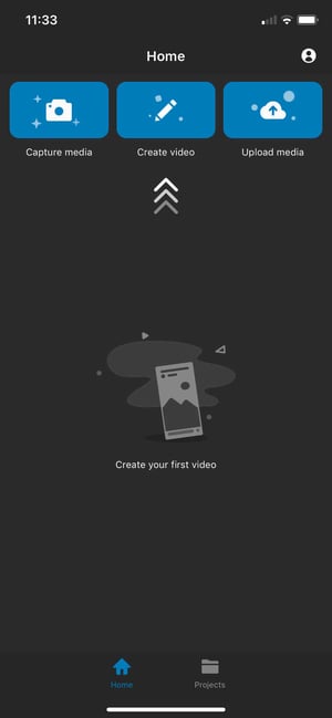 Screenshot of WeVideo iOS app with tap create screen shown