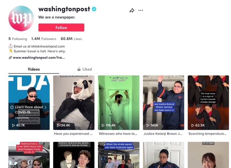 TikTok account for The Washington Post