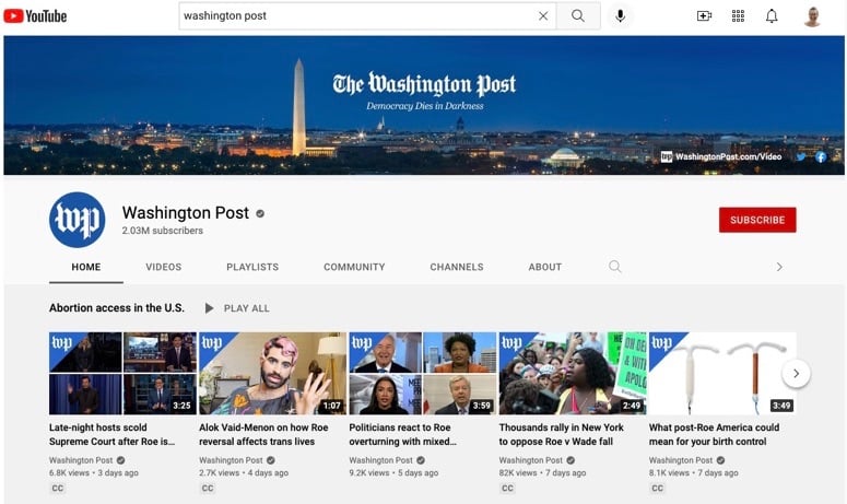 Washington Post YouTube account-1