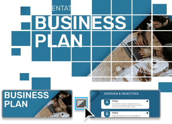 Business plan slideshow example with mosaic transition added to it.