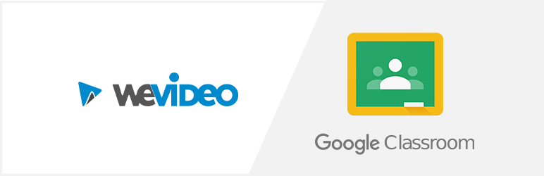 WeVideo and Google Classroom logos, side-by-side against white and gray backdrop.