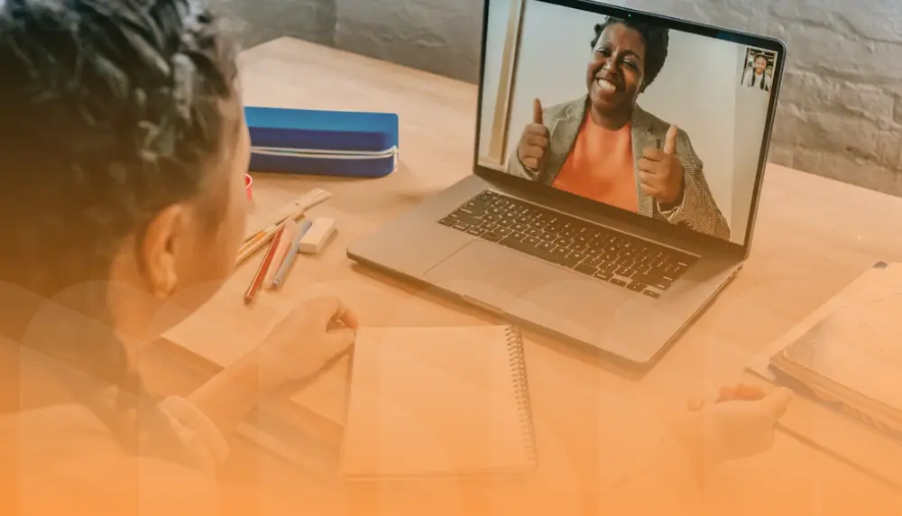 Student participating in distance learning at home.