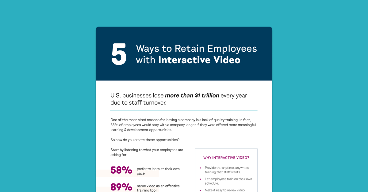 5 ways to Retain Employees with Interactive Video eBook cover against light blue background