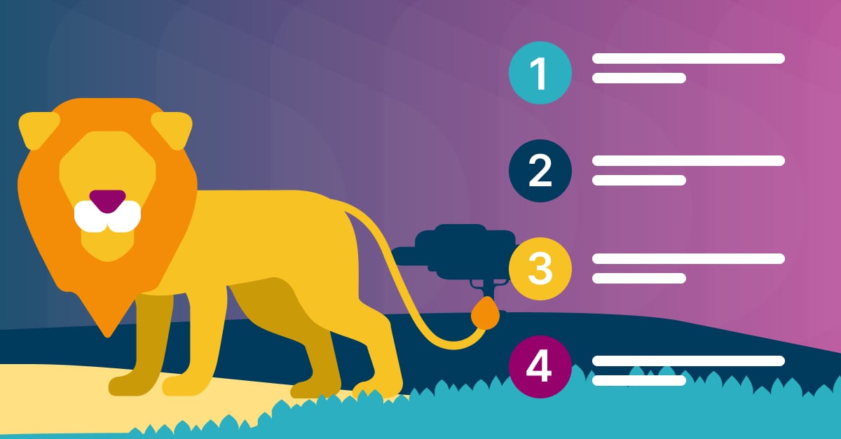 Illustration of lion and four numbers with lined text placeholder