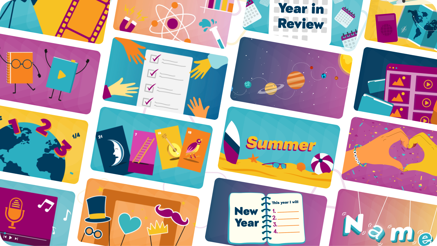 Illustrative grid with icons to highlight different assignment ideas.