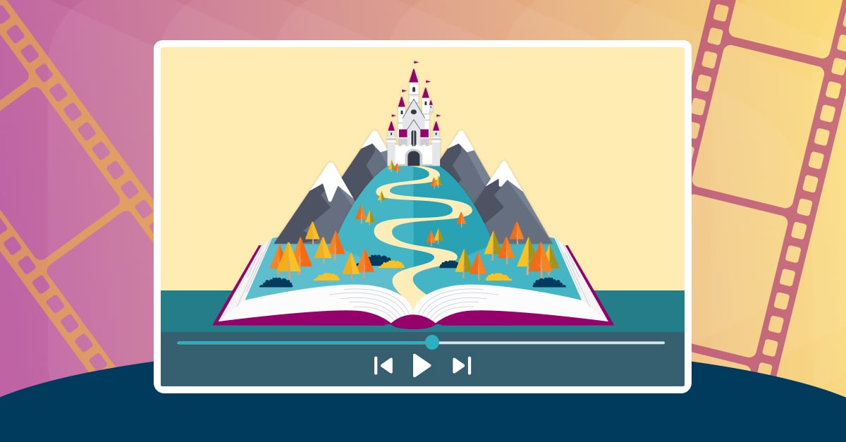 A 3D fantasy book illustration with film strips for a book trailer project