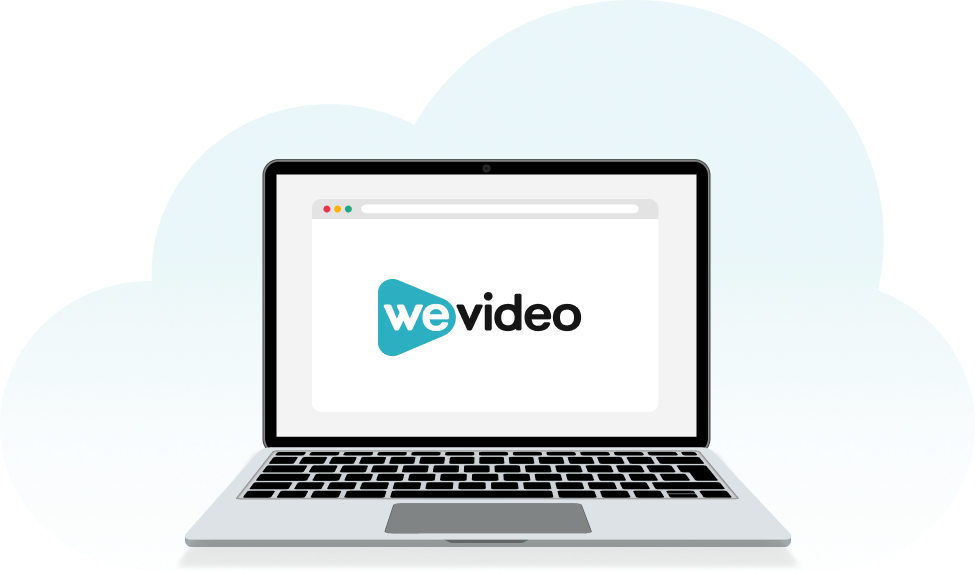 Mockup of laptop with WeVideo open in front of a cloud icon