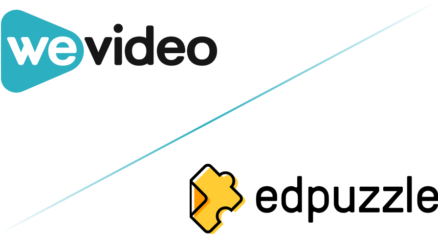 WeVideo and Edpuzzle logos stacked on top of each other at a diagonal.