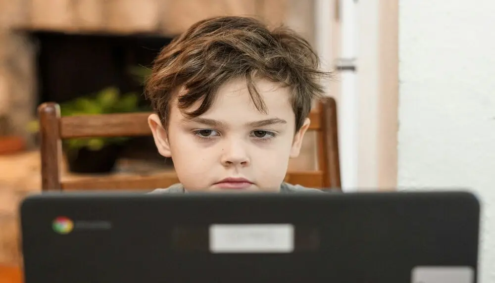 Boy concentrating in front of a computer