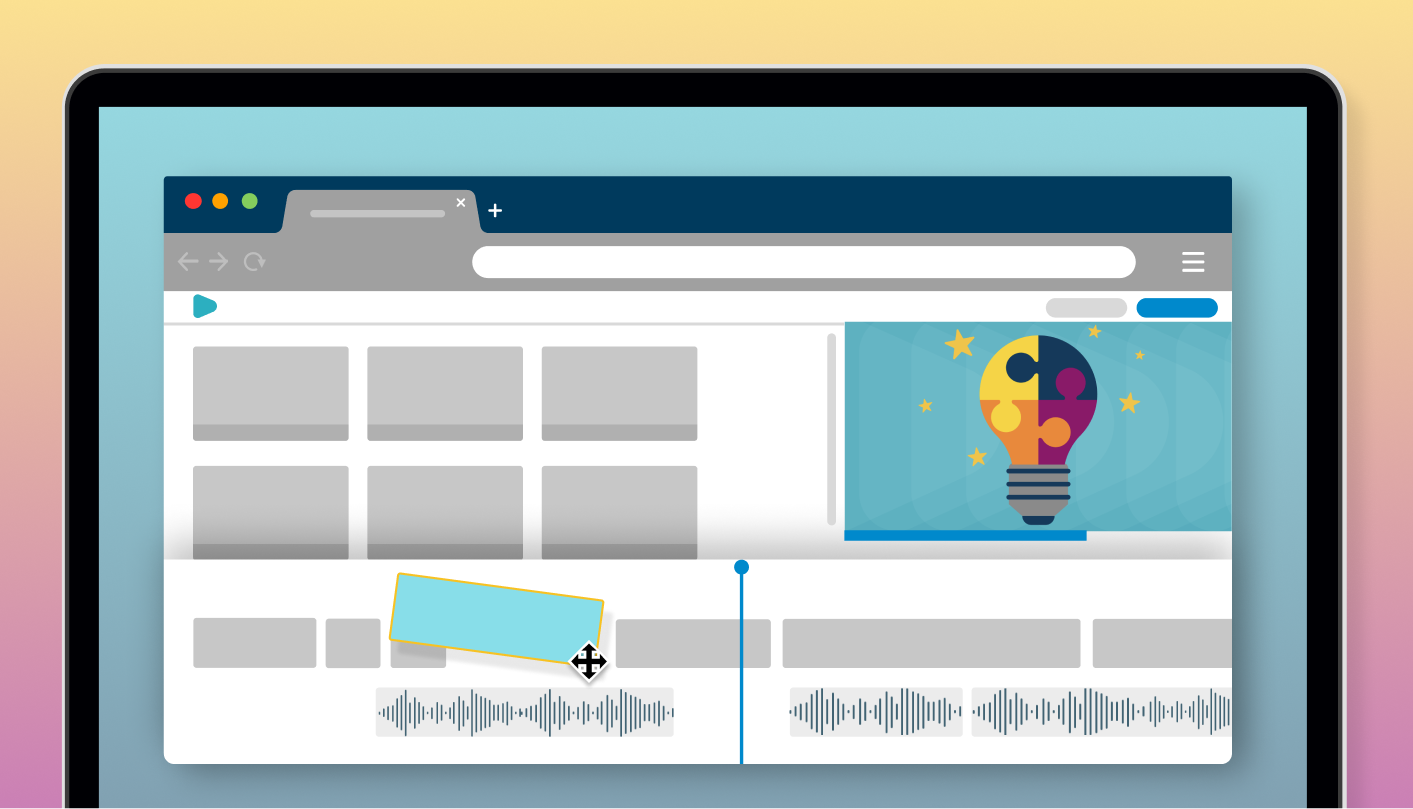 Soft illustration of WeVideo's UI Editor on a computer screen.
