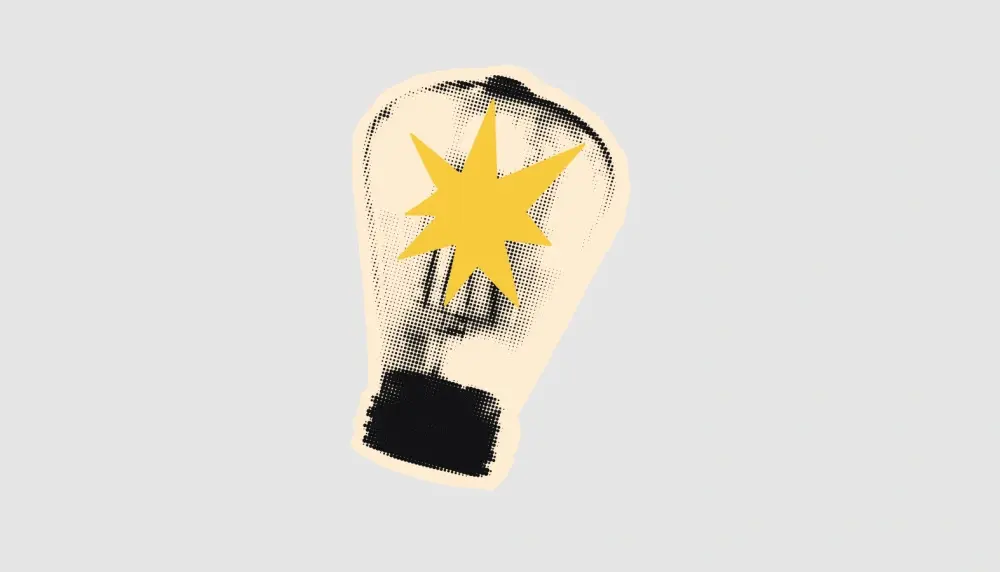 Textured lighbulb graphic against gray background. 