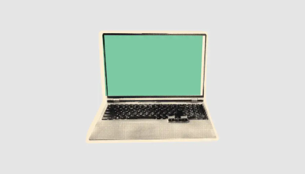 Lime green computer screen against gray background.