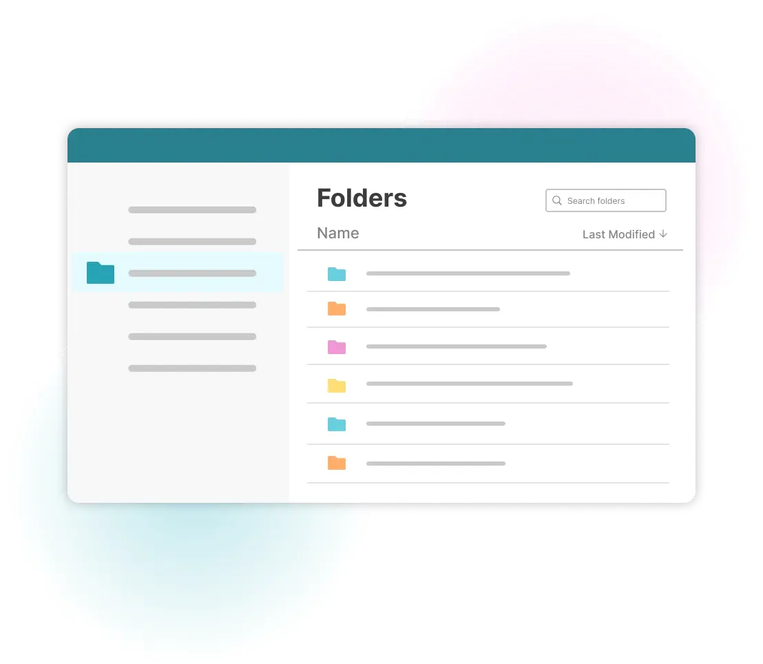 Mock of Folders in WeVideo with a list view of folders.