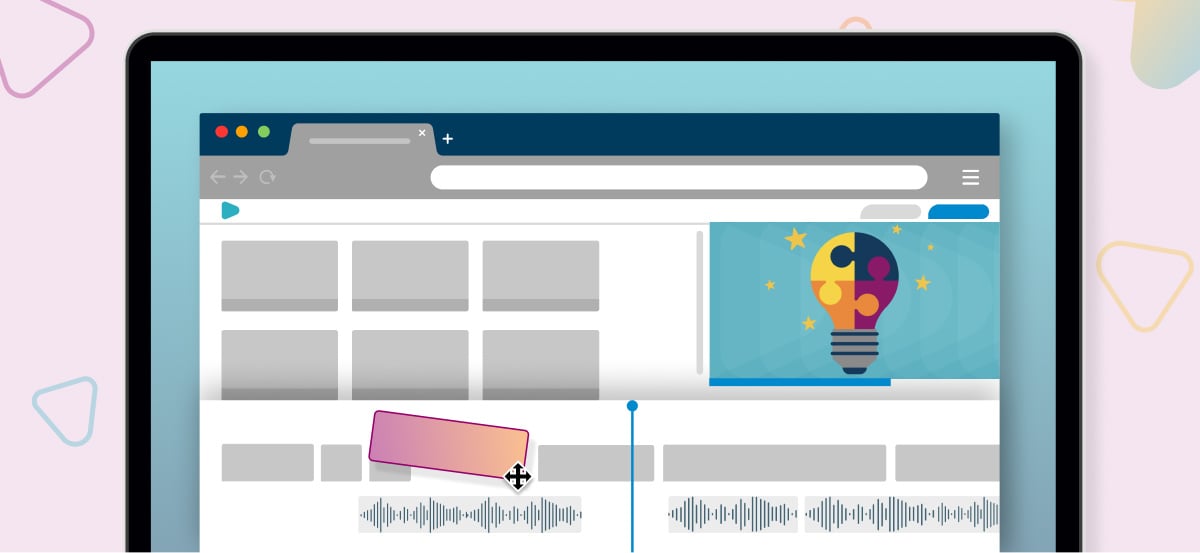 Colorful mock of WeVideo editor open on laptop. 