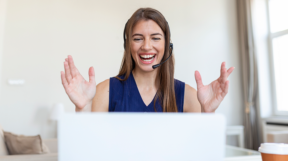 Girl with headset recording a training video.