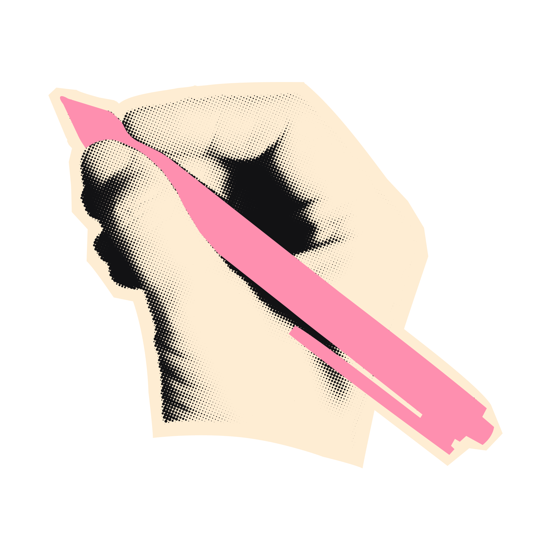 Retro hand with a pen icon. 