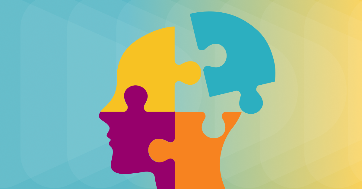 Illustrated graphic with a head built from puzzle pieces