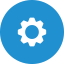 Icon of a gear in a blue circle