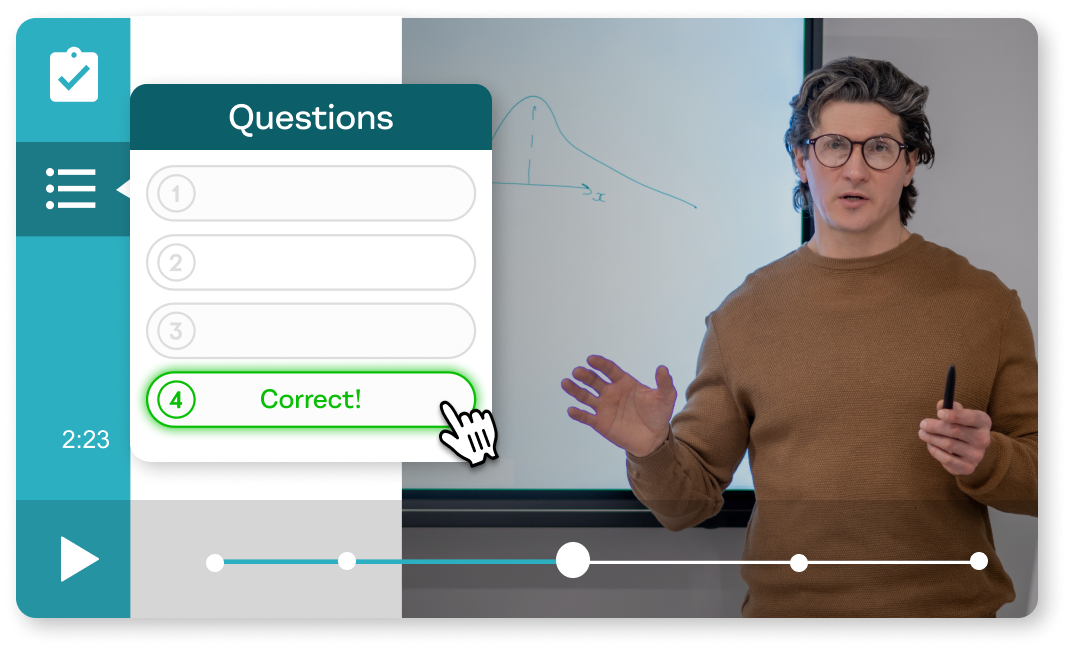 Illustration showing an interactive question popping out of a video timeline.