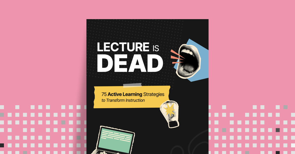 WeVideo's Lecture Is Dead eBook cover against a pink background. 