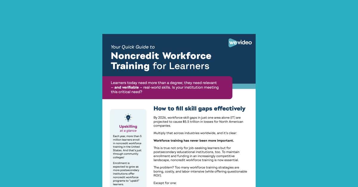 Noncredit Workforce Training for Learners WeVideo eBook cover against light blue background