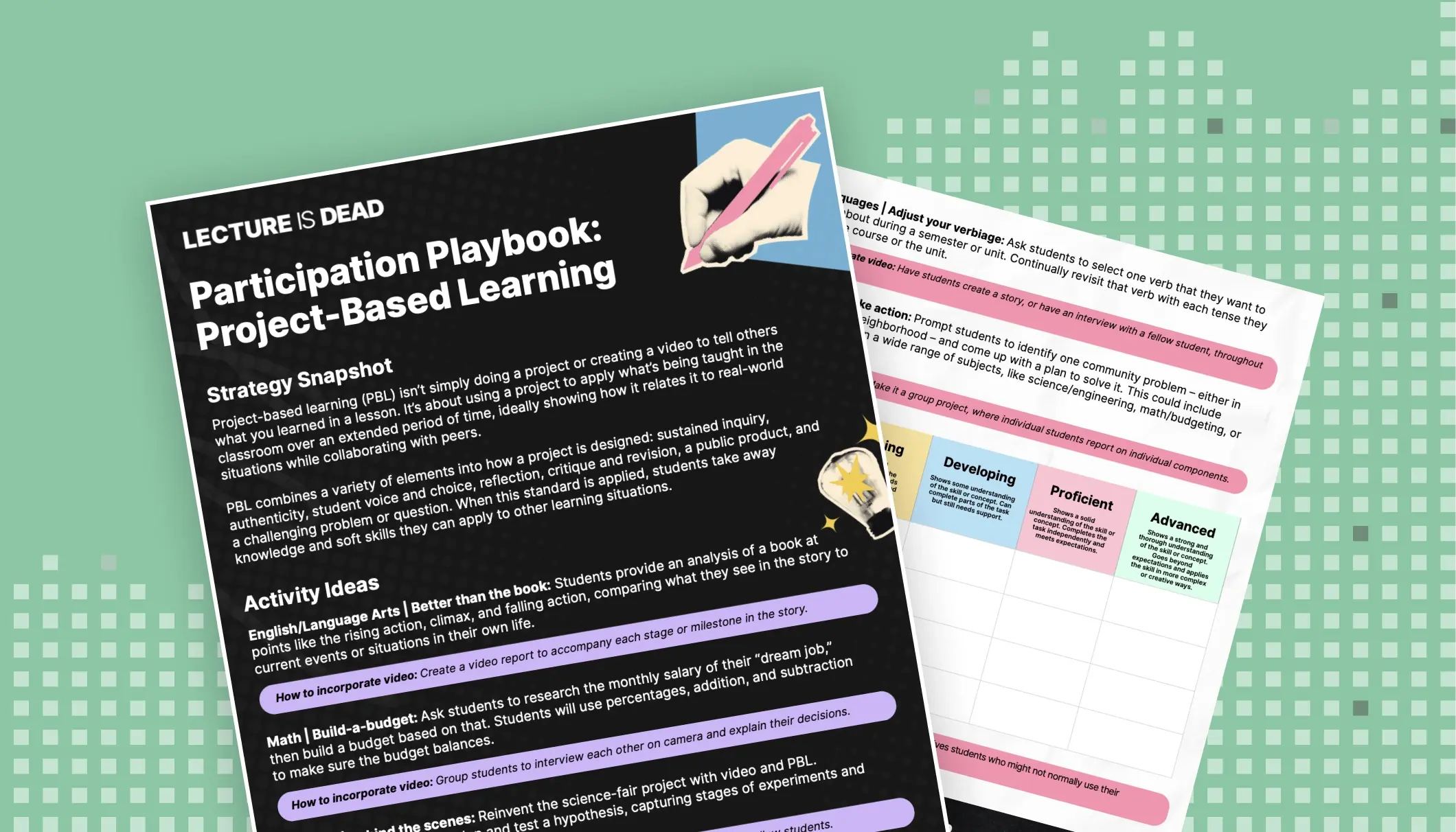 Example of a participation playbook against green background. 