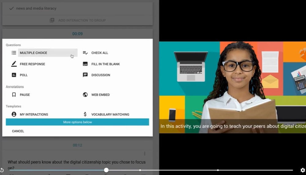 Add interactions screen in WeVideo Interactivity.