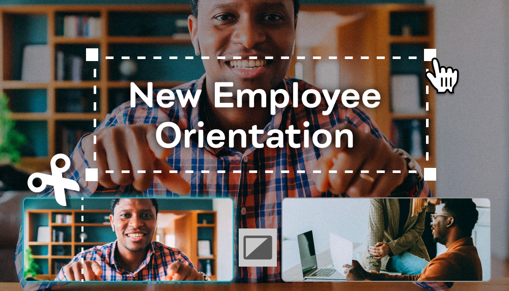 New Employee Orientation video being made with WeVideo's tools, including the video trimmer, adding text and transitions, and combining clips.