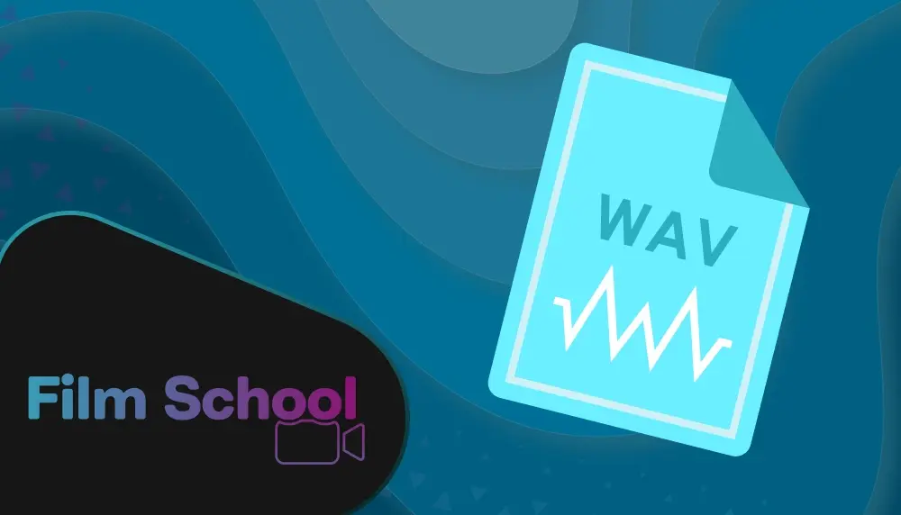 Blue graphic with sound waves, a 