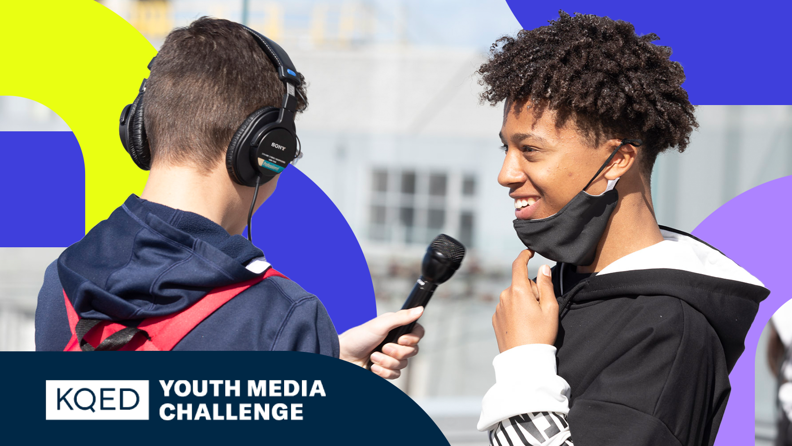 Two students recording an interview