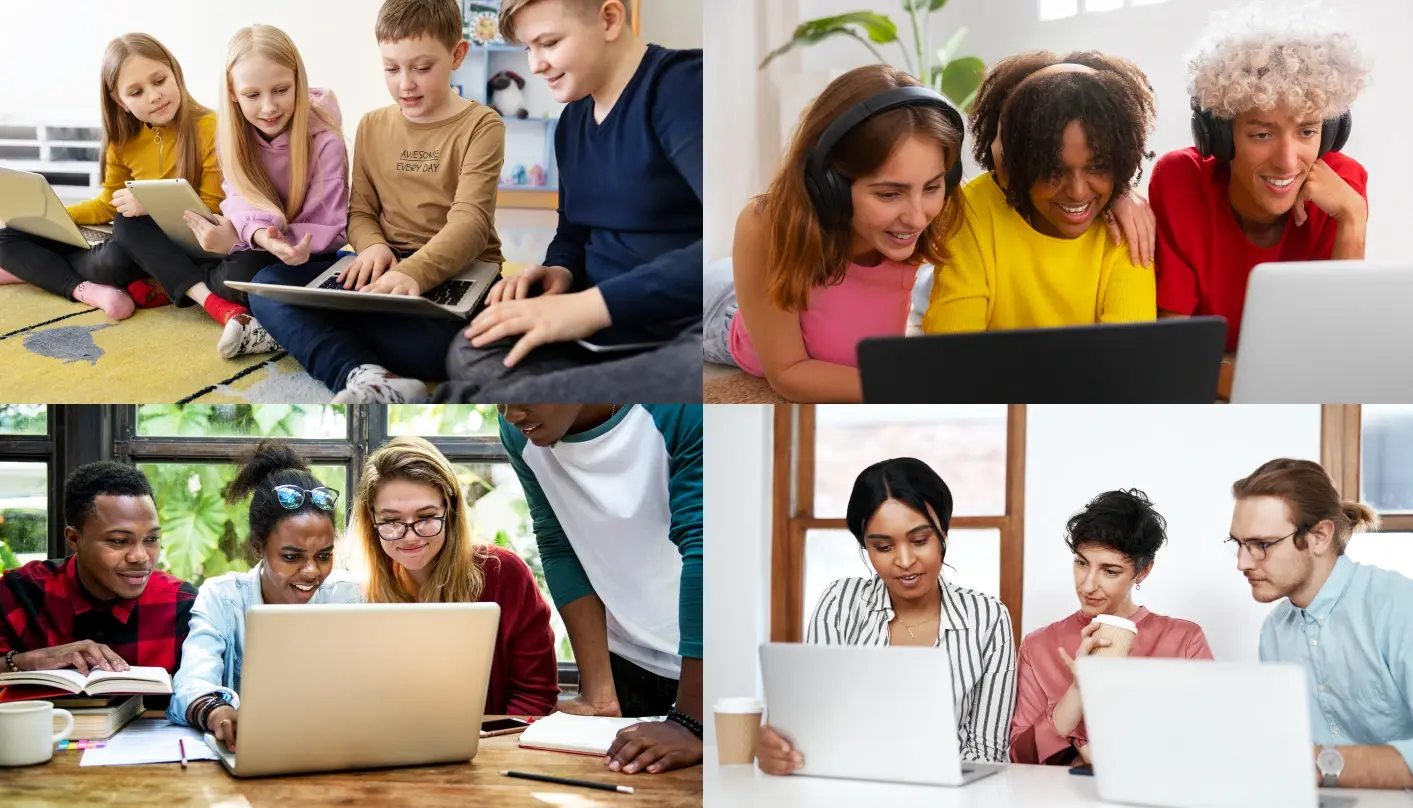 groups of people collaborating on laptops