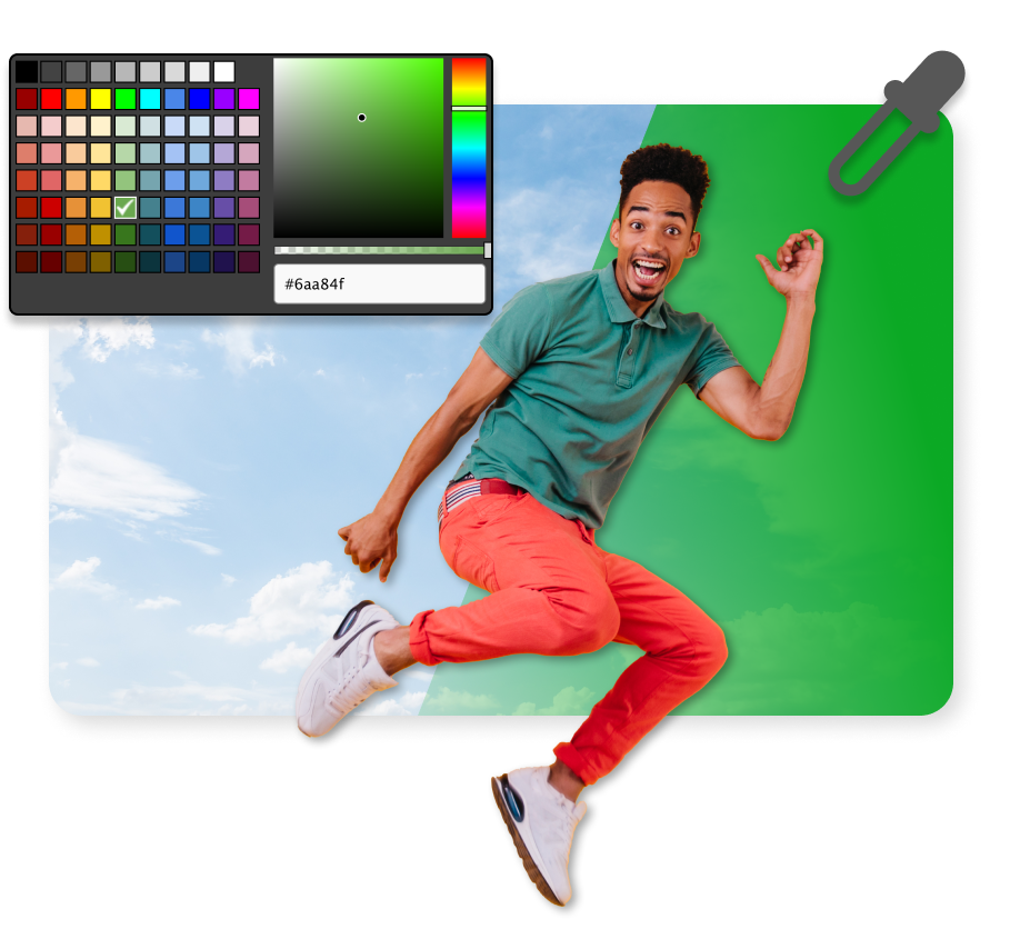 WeVideo Green Screen tool being used to paint sky behind man jumping into air.